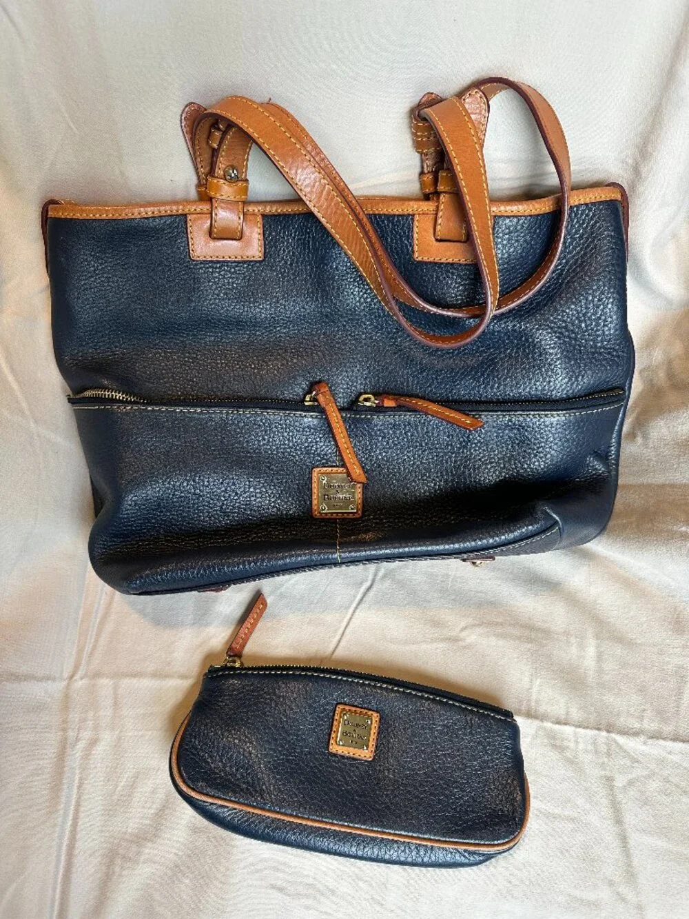 Dooney & Bourke Blue and Brown Pebble Leather Handbag with Coin Purse